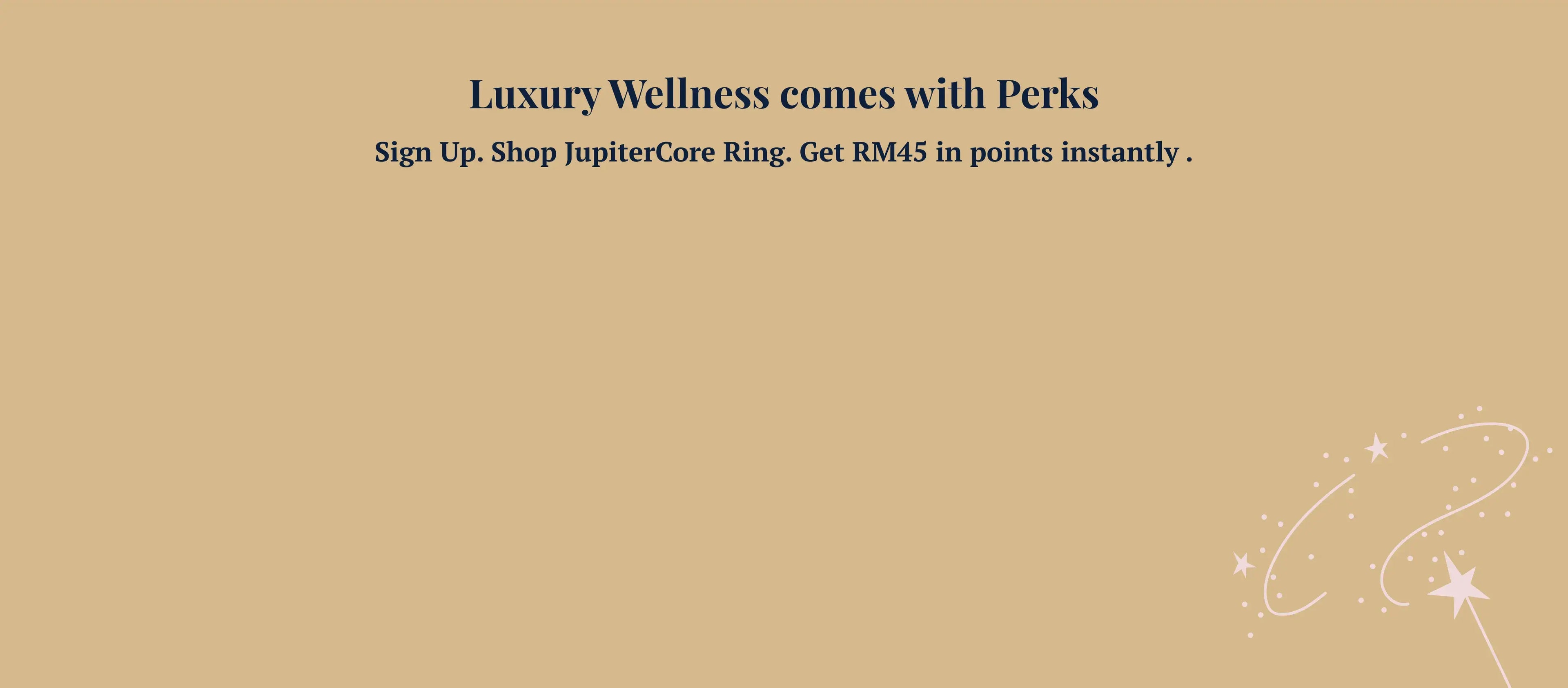 Gold banner promoting MyFitGenes Rewards Program with RM45 instant welcome bonus and smart ring shopping benefits