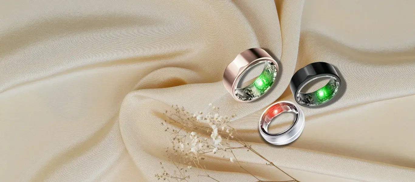 Elegant banner showcasing the JupiterCore Smart Ring in a pearl gold wellness theme, highlighting smart wearable luxury for stress, sleep, and heart health support