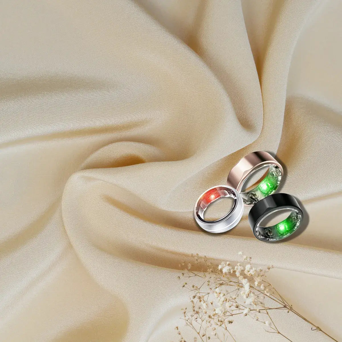 Elegant banner showcasing the JupiterCore Smart Ring in a pearl gold wellness theme, highlighting smart wearable luxury for stress, sleep, and heart health support