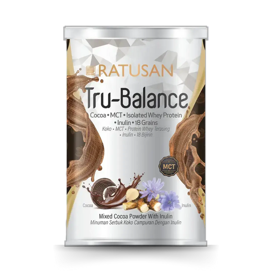 Ratusan Tru-Balance Cocoa beverage with MCT oil, protein, inulin, and 18 grains for kids' focus and health. | MyFitGenes